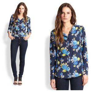 Equipment Femme Blue Floral Silk Blouse Small